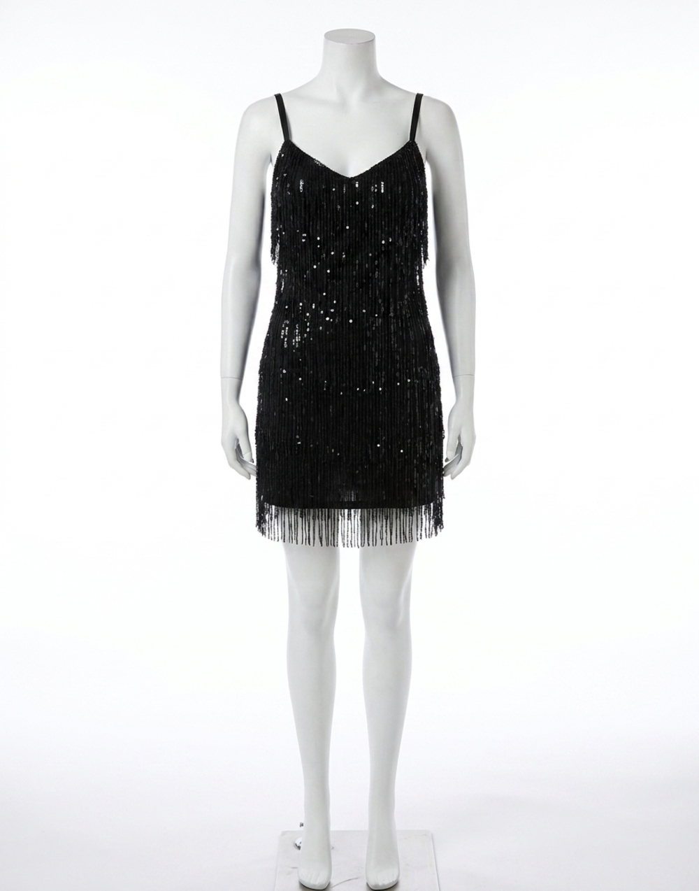 NEW MAC DUGGAL fringe dress in black